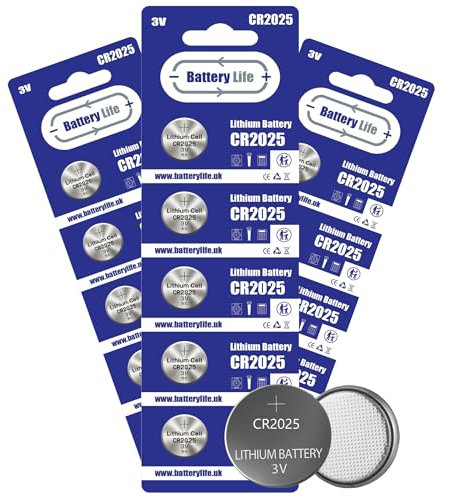 Battery Life CR2025 Batteries 3V Coin Button Cell CR 2025 Lithium Long Life For Car Key fob, Scales, Toys, Watch, LED Lights & More UK Brand (50 pack)