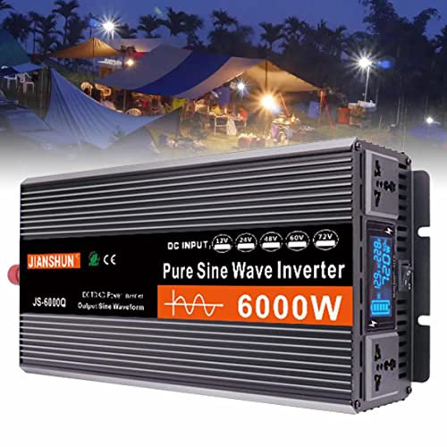 FENGSSLL Power Inverter 3000W 4000W 5000W 6000W Inverter Onda Pura Trasformatore di Potenza Convertitore DC 12V 24V 48V 60V AC 220V 230V 240V Inverter Fotovoltaico-con Display LED,6000W-24V