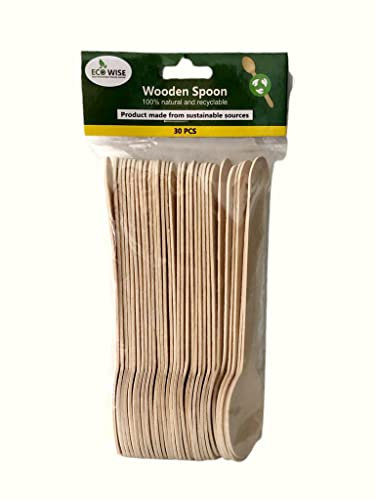 Best House Wooden Spoon, Biodegradable Recyclable Eco Friendly 100% Natural Birch Wood Spoon, Ideal for Christmas, Parties, BBQ, Picnic,s Birthdays, Wedding and Office Use (Pack of 30 PCS)