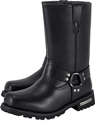 Herren Motorrad Stiefel Zum Reiten Wasserdicht Schwarz PU Leder Stiefel Mitte Wade Stiefel für Männer, Schwarz ohne Reißverschluss, 41.5 EU