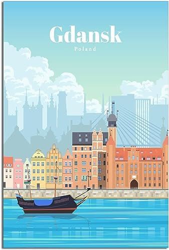 Dekorative Gemälde Polen Danzig Kirche Vintage Reise Poster Malerei Wand Kunst Wandbild Home Decor Leinwand Zimmer Ungerahmt 30x45cm