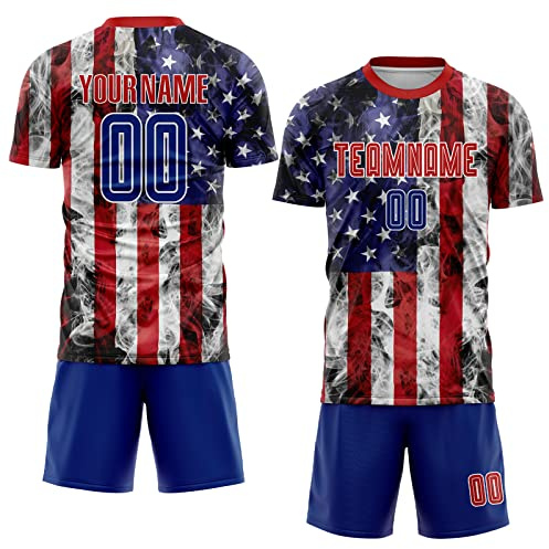 Personalized American Flag Style Soccer Jersey Custom Football Jersey Short Sleeve Sports for Youth Men Women Boys Design Your Own Team Uniform with Name & Team Number Text Printed, S, M, XL, 2XL