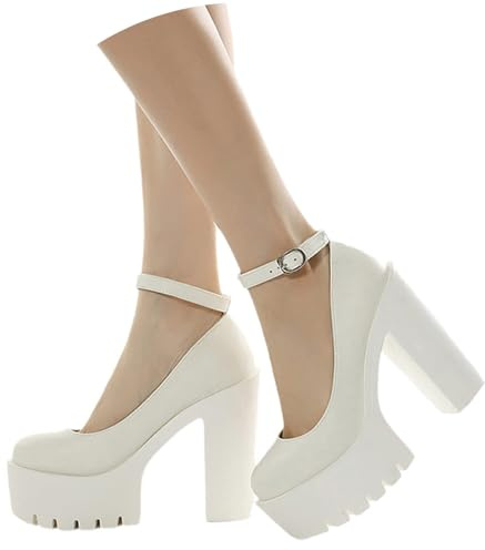 tinbarry Scarpe Mary Jane con plateau da donna Scarpe con tacco alto con plateau gotico Scarpe con décolleté da donna Scarpe con punta tonda Scarpe verniciata Scarpe da principessa Lolita dolci
