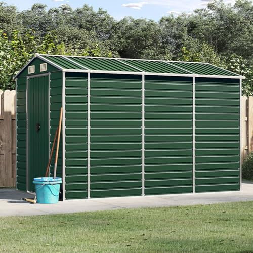 Festnight Caseta de Jardín de Metálica 191 x 300 x 198 cm Cobertizo Exterior de Acero Galvanizado con Puerta Corredera y Estante de leña, Ventilaciones para Almacenamiento de Herramientas Verde