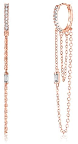 Loutade Silver Hoop Earrings Chain for Women, 925 Sterling Silver Hoop Earrings with Tassel Chain Dangle Earrings, Cartilage Sleeper Dangle Earrings Tassel Huggie Drop Earrings Rose Gold for Girls