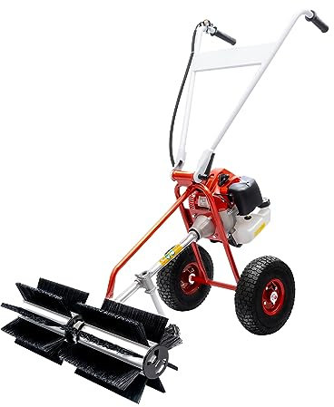 Konfiur Benzin Kehrmaschine, 43CC 1,7PS 2-Takt Schneefräse Benzin Motor, 1250W 8500RPM Motorbesen, Unkraut Entferner WildkrautbüRste Handschubkehr Maschine für Gehweg Gras Schnee Reinigung Rasen