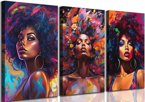 Leinwandbild, afrikanische amerikanische Frauen, bunt, Graffiti, Afro-Mädchen, Gemälde, modern, abstrakt, ästhetische Bilder, Wanddekoration, Poster, Druck, Kunstwerk für Wohnzimmer, Schlafzimmer,