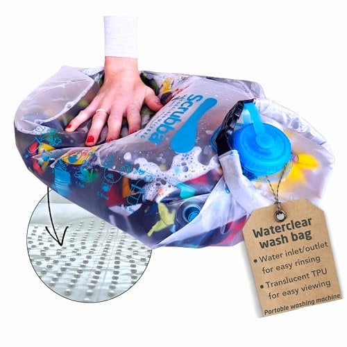 Scrubba Waterclear Wash Bag Lavatrice portatile – Nuova ingresso/uscita dell'acqua per un facile risciacquo – Rondella manuale portatile per viaggi, campeggio, lavanderia, vestiti per bambini,