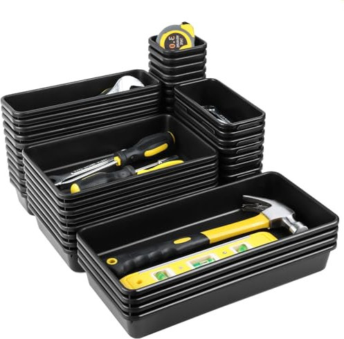 Takytao 60 cajas de herramientas separadoras de bandejas, más tamaños grandes, 5 tamaños, organizadores de cajones de escritorio, organizador de herramientas de garaje y almacenamiento, bandejas de