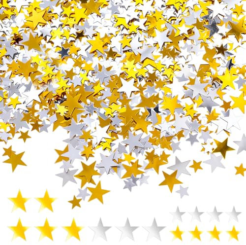 Mozeat Lens 60g Gold & Silber Metallic Glitzer Sterne, Holografisches Stern Konfetti für Hochzeit, Weihnachten, Party Dekoration (10mm & 6mm)