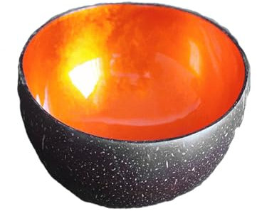 Hiseng Hand Painted Natural Coconut Key Bowl - Solid Colour Print Decorative Storage for Hallways, Jewellery, Nuts, Candy (Orange)