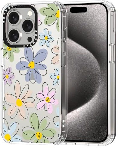 MOSNOVO für iPhone 15 Pro Hülle – Durchsichtige, schlanke, stoßfeste TPU+PC-Handyhülle, [6,6 Fuß Fallschutz/Anti-Abziehen] - Lineare Blüten