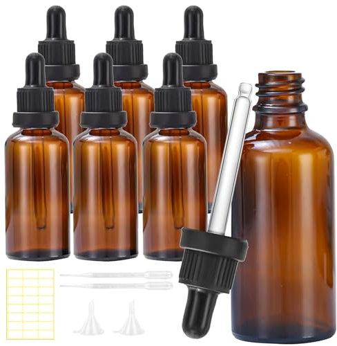 11Stück Pippetenflasche,6Pcs Braunglasflasche 30ml,Apothekerglas Tropfflasche Bernsteinglas Set mit 2 Trichter,2 Pipette und Aufkleber,Apothekerflasche Set,Tropfflasche aus Glas Braune,Aromatherapie
