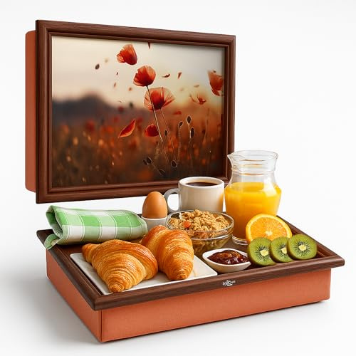 Empire Lap Tray with Bean Bag Cushion – Wooden Soft Padded Lap Tray with Cushion for Eating, Drinking & Laptop – Ideal for Breakfast, Dinner, Snacks & Work – Comfortable, Portable with Sturdy Design
