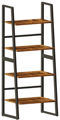 OYE 2 in 1 Bookcase with 4 Tiers, Ladder Shelf with 4 Shelves, Freestanding Plant Flower Stand, Standing Shelf for Living Room, Bedroom, Kitchen, Home Office, Industrial Design, Steel Frame, Rustic
