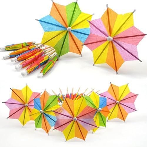 Kisstta Lot de 50 décorations de cocktail, piques à cocktail, accessoires de fête, parapluies de cocktail, parapluies à cocktail octogonaux, parapluies à cocktail octogonaux pour décorer les boissons