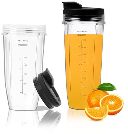 24oz and 32oz Blender Cups Replacement for Ninja, 4pcs Blender Replacement Parts with 2 Sip and Seal Lids for Ninja Blender BL450 BL456 BL480 BL490 BL640 BN401 BN801 BN800 SS101