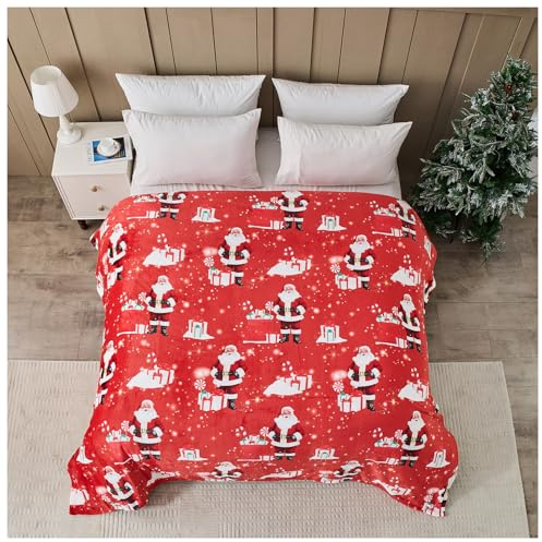 GC GAVENO CAVAILIA Christmas Fleece Blanket Large - Sherpa Throw Faux Fur Warm & Cosy Plush Blanket Soft Warm Sofa Throw Over, Xmas Nordic Multi 170 Cm x 230 Cm, Jolly Santa