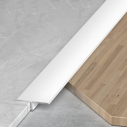 Floor Transition Strip for Doorways, Aluminum Floor Divider, Threshold Strip Metal T Molding Edge Trim Strip for Laminate Wood Tile Vinyl, Joining Flooring Gaps(White,50 mmx0.9 m)