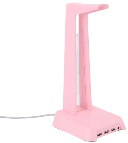 Tosuny Gaming Headset Stand, RGB Headphone Holder with USB Ports and Sound Interface, Heavy Base for PC Gaming Setup and Desk Accessories (Pink)