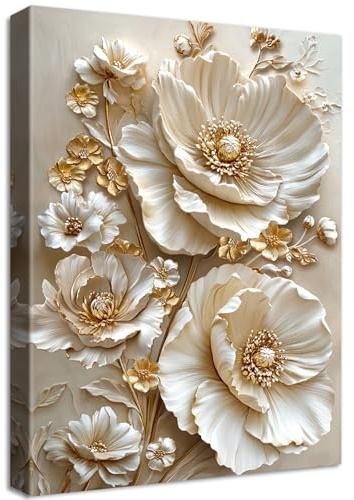 Vintage Blumen Leinwand Bilder Mit Rahmen Luxuriöse Aprikosen Gold 3D Pfingstrosenblumen Bild Wandbilder Wandkunst Kunstdruck auf Leinwand Malerei Wohnzimmer Schlafzimmer Esszimmer Wanddekor 30x40cm