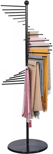 ASerZenith Schalständer Aus Metall, Schwenkbar, Freistehend, Für Bekleidungsgeschäfte, Platzsparende Ablageflächen, Mit Gürtel-, Schal- Und Hijab-Halterung, Weiß(Schwarz)