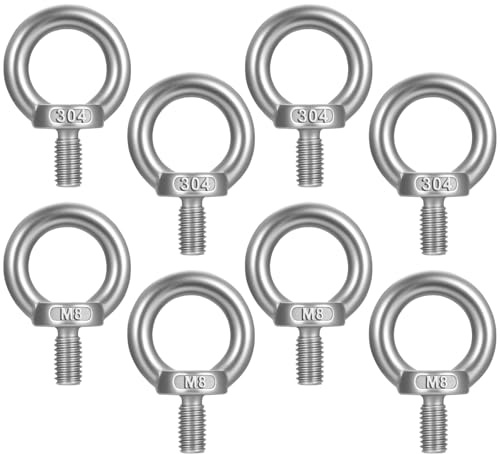 8 Pz Bulloni ad Occhiello M8, Set di bulloni di sollevamento in acciaio inossidabile 304, occhielli a vite per legno attrezzature di sollevamento per domestico e vario (M8)