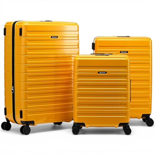 Eminent Voyager Kofferset 3-Teilig, Erweiterbar, Hartschalenkoffer, 4 Rollen, Leicht, TSA Schloss, Handgepäck Mittel Groß, Trolley Reisekoffer Rollkoffer Urlaub Gelb
