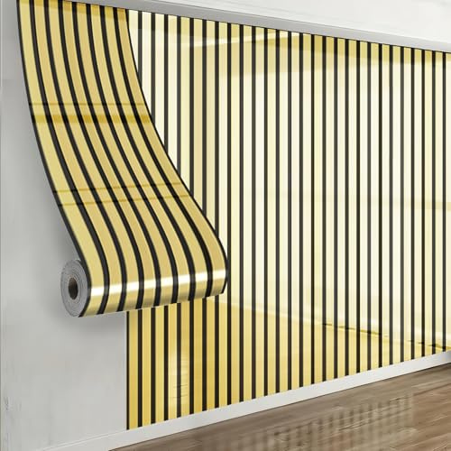 Takezuaa 4 Roll Selbstklebend Tapete 40x300cm 2.2mm Verdickende Streifen Spiegelfolie Selbstklebend Tapete Gold Spiegelfolie Abriebfest Wohnzimmer Schlafzimmer Dekoration