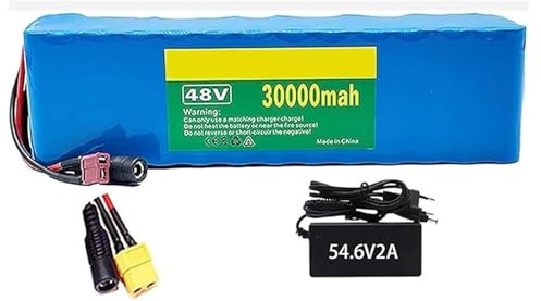 Leilaohu Batteria da 48 V E 30 Ah per Biciclette Elettriche E Monopattini con Motori da 1000 W, 750 W E 500 W, con Caricabatterie da 54,6 V E 2 A (T) 48V 30AH,XT60
