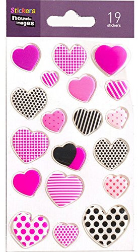 DRAEGER PARIS 1886 Nouvelles Images 75007515 Cœur Rose Noir Ensemble de 19 Mini Stickers Finition Matière Epoxy Multicolore 14.49 x 7.8 x 0.1 cm