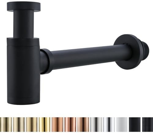 RANDOM Brass Contemporary Round Bottle P Trap 1 1/4,Basin Sink Waste Drain P Trap Kit (Matte Black)