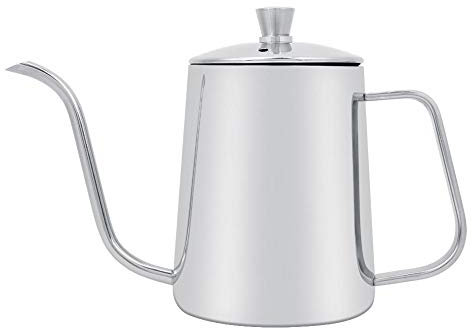 550ml Kaffeekanne Edelstahl Große Kapazität Lange Schwanenhals Kaffeekanne Wasserkocher mit Deckel für Home Kitchen Coffee Shop