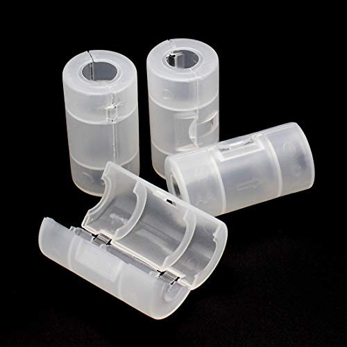 (4 of Pack) AA to C Battery Converter Spacers, AA to C Size Battery Cell Adapter Holder Case Cover Boxes - Transparent