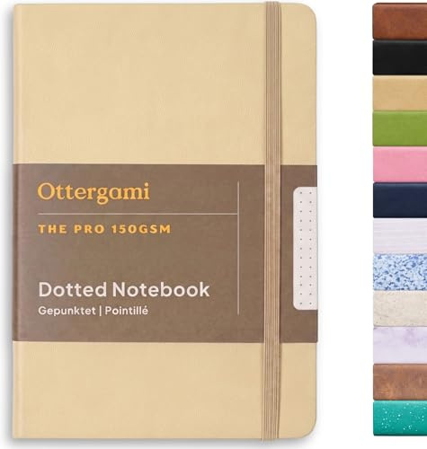 Ottergami Bullet Dotted Journal, Notizbuch A5 Dotted Notebook mit 150gsm Dickes Paper, Notizbuch A5 Gepunktet mit 192 pages, Hardcover Notebook Punktiert Buch (Sand, Gepunktet)