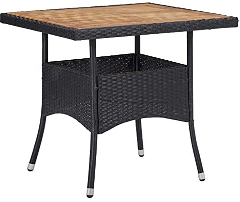 vidaXL Akazienholz Massiv Gartentisch 4 Personen Esstisch Terrassentisch Balkontisch Rattantisch Gartenmöbel Schwarz Poly Rattan 80x80x75cm