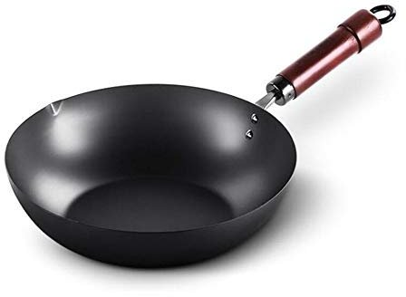 ZCXBHD Plaque Wok Iron Sans Revêtement Poêle Marron Calibre 30 Cm (12 Po) Noir