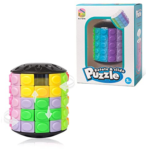 R.Y.TOYS Rotate and Slide Puzzle-Design Patent,Fidget Toys(Restore Order/Create Patterns)12 Colors,5 Layers-Open Cover for Quick Play,Brain Teaser,Sensory Toys,Birthday Gifts
