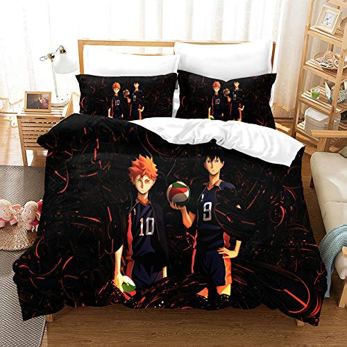 PTNQAZ Anime Haikyuu Bettwäsche-Set, 3D-Druck, Kinder-Bettwäsche, Tagesdecke für Jungen, Geschenk, Schlafzimmer, Dekoration (Einzelbett)