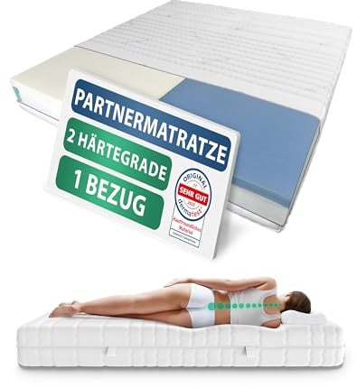 AM Qualitätsmatratzen Partnermatratze 180x200cm H1 H2 24cm - Made in Germany & Oeko TEX Siegel - Partner Taschenfederkernmatratze 180x200 mit 2 Härtegraden & Lyocell Bezug