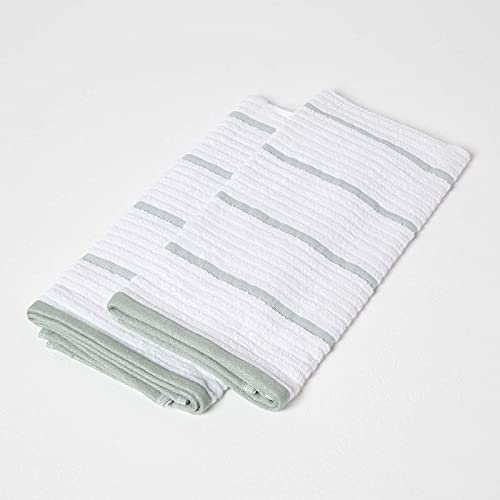 HOMESCAPES Sage Green Tea Towels 100% Cotton Set of 2 Super Absorbent Lint Free Kitchen Towels, 50 x 70 cm