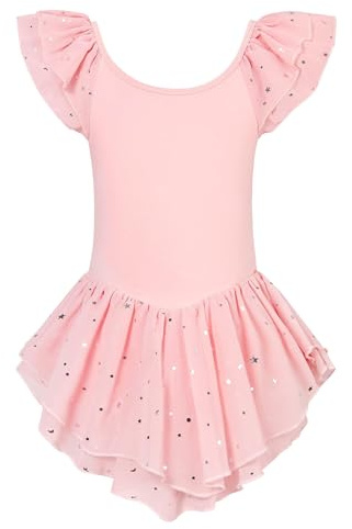 Idgreatim Dance Leotard for Girls Ballet Skirt, Ruffle, Light Pink, 6-7Y