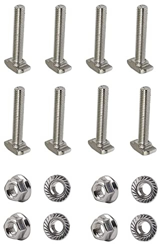 PZRT 8 Sets M6 x 30mm Hammer Head Bolt T Screw, M6 Hexagon Flange Nuts Set, Carbon Steel Nickel Plated for 3030 Series Standard 6mm T-Slot Aluminum Profile