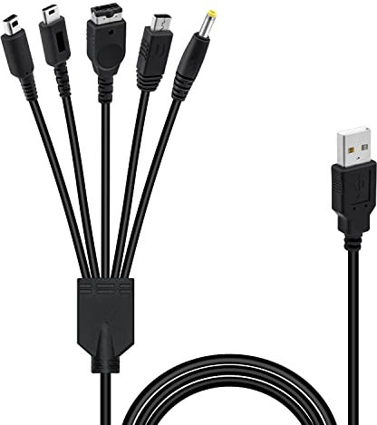 Mcbazel Câble de Chargeur USB 5 en 1 Remplacement, Compatible avec les Consoles DS Lite/NDS/New 3DS XL/New 3DS/3DS XL/3DS/2DS/DSi XL/Wii U/Gameboy Advance SP (GBA SP)/PSP1000/2000/3000, 1.2 Mètres