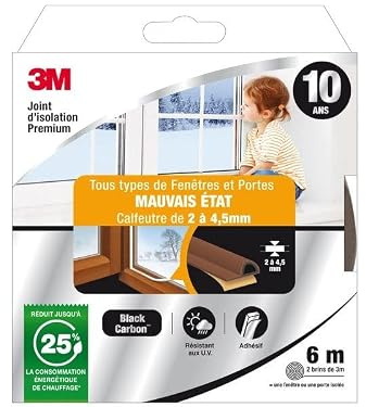 3M Joint Porte/Fenêtre Universel Mauvais Etat Premium 2 à 4,5mm x 6m Marron