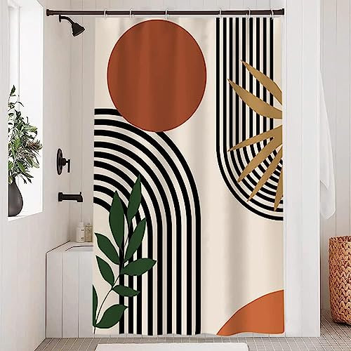 Uiiooazy Rideau Douche Terracotta, Rideau de Douche Anti Moisissure 120x200cm Orange Abstrait Boheme Rideaux de Baignoire Tissu Lavable Imperméable Polyester Rideaux Salle de Bain avec 8 Crochets