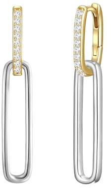 Glanzstücke München Damen Creolen 925/- Sterling Silber rhodiniert/gelbvergoldet 14 Karat Zirkonia weiß Silberohrcreolen