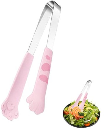 Pinzas de cocina con forma de pata de gato bonita, pinzas para servir, pinzas pequeñas de acero inoxidable para ensalada, pinzas para pan, pinzas para barbacoa, pinzas para comida(S-Rosa)