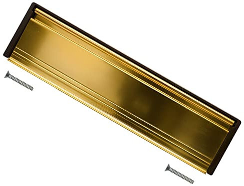 TERF® 300mm Double Side Letter Plate Gold 300mm (12'') Draught Excluder Letter Postal Box Cover Spring Loaded Plate Suitable for 40mm - 80mm Door Thickness uPVC Wood Door with Fixing Screw