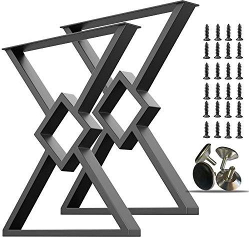PHWOTAN Metall-Tischbeine, 71,1 x 61 cm, Diamantform, schwarze Schreibtischbeine, robuste Metallbeine für Esstisch, Schreibtisch, Büro, Computer, Tischbeine, 2 Stück